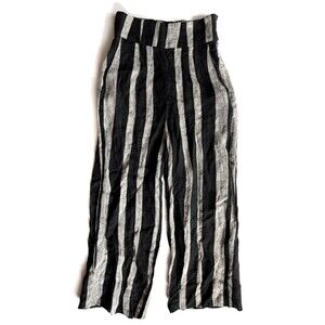 No.6 Store Striped Linen Crop Pants Size 1 US 6-8 Black Natural High Rise